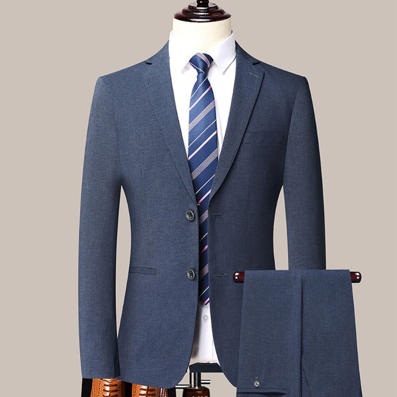 2-teiliger Herrenanzug Schmal Business Moderne Formelle Kleidung Hochzeitskleid Zwei Knöpfe - Blau