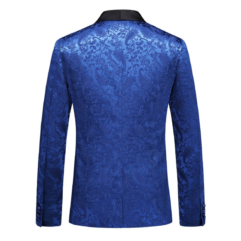 3-teiliger Herrenanzug Mit Schalkragen Schmal Ein Knopf Blumenmuster Formelles Kleid Hochzeit - Blau