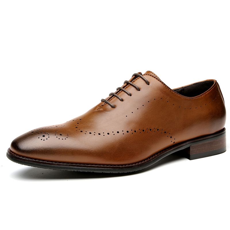 Formale Herrenschuhe Oxford Brogue Mit Geschnitztem Zehenbereich Und Holzabsatz - Gelb