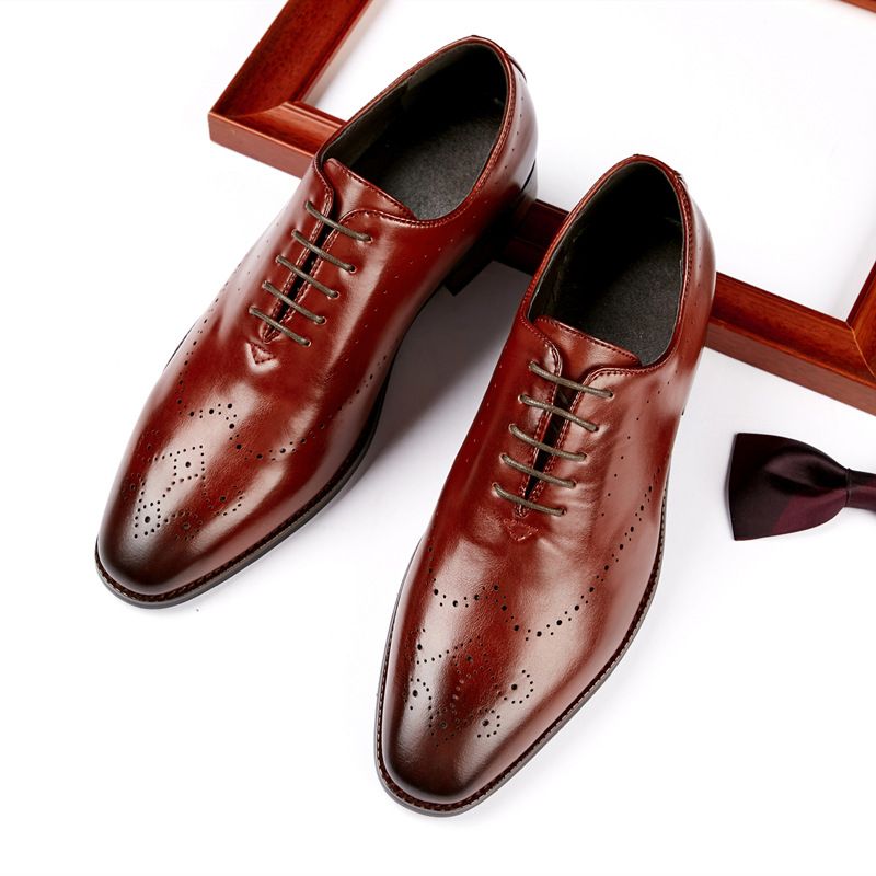 Formale Herrenschuhe Oxford Brogue Mit Geschnitztem Zehenbereich Und Holzabsatz - Rot