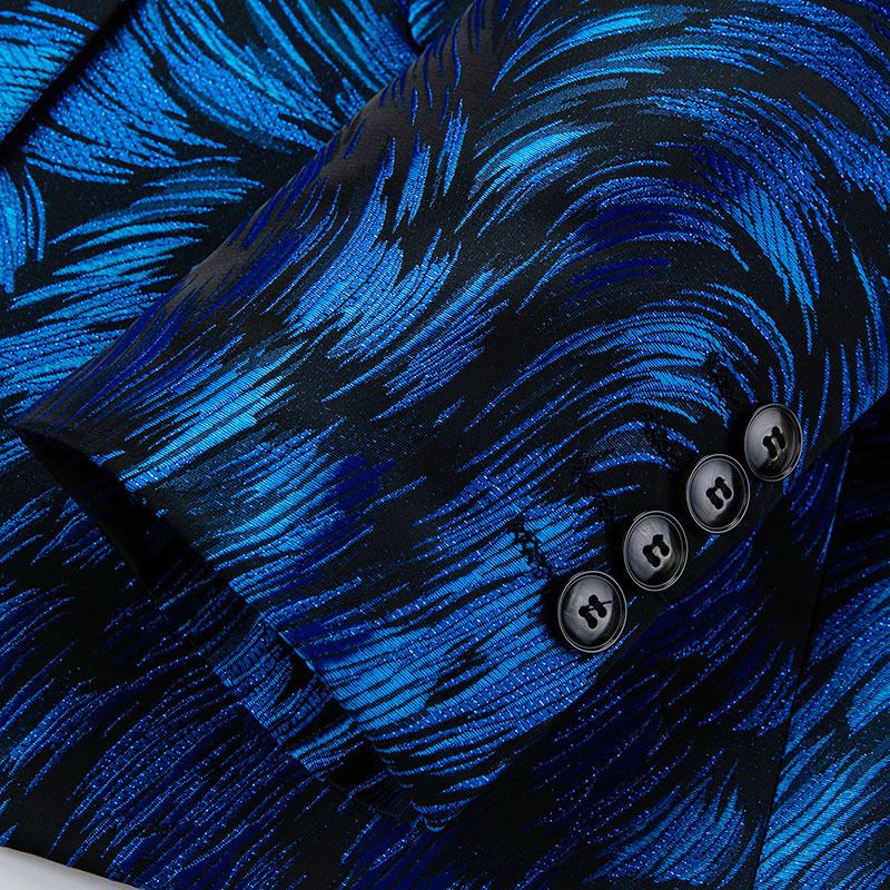 Herren Blazer Sport Mantel Blumenmuster Individualität Business Modern Ein-knöpfen Übergröße - Blau