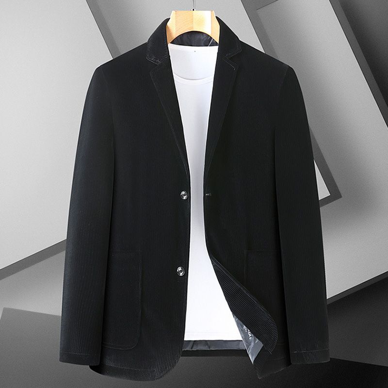 Herren-blazer Sportmantel Cord Locker Zwei Knöpfe Aufgesetzte Taschen Übergröße - Schwarz