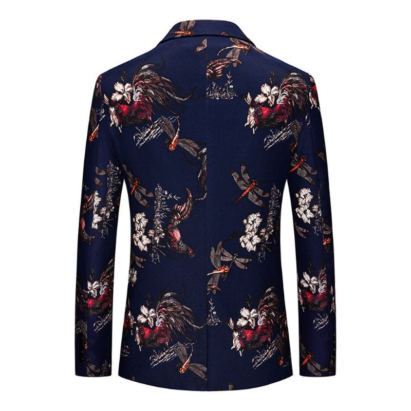 Herren-blazer Sportmantel Schmal Blumenmuster Botanisches Muster Ein Knopf - Blau